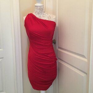 One shoulder red dress christmas holiday party